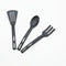 Kitchen Cooking Tools 3Pcs Mini Nylon Utensils Set, Slotted Turner, Solid Spoon, Fork for Children Dinner Tools (Black)