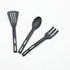 Kitchen Cooking Tools 3Pcs Mini Nylon Utensils Set, Slotted Turner, Solid Spoon, Fork for Children Dinner Tools (Black)