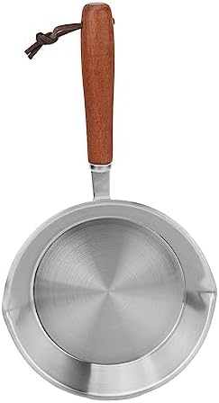 Sonew Mini Stainless Steel Frying Pan, 16CM Non Stick Egg Pan with Solid Wood Handle for Induction Cooker
