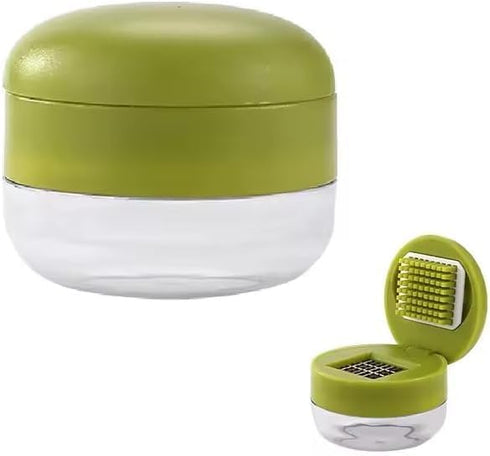 Emptycolor Mini Garlic Chopper and Press with Container, Manual Garlic Mincer Crusher Cutter Grinder, Stainless Steel