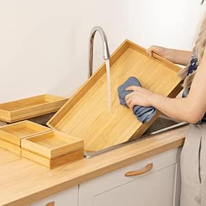 Set 7 Wooden Serving Trays with Handle - of - Large, Medium, Small and Mini - Nesting Multipurpose Trays