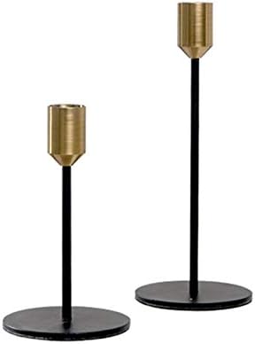 Set of 2 Brass Gold Candlestick Holders - Vintage & Modern Home Decor for Wedding, Holiday Dinner Table (Gold & Black)
