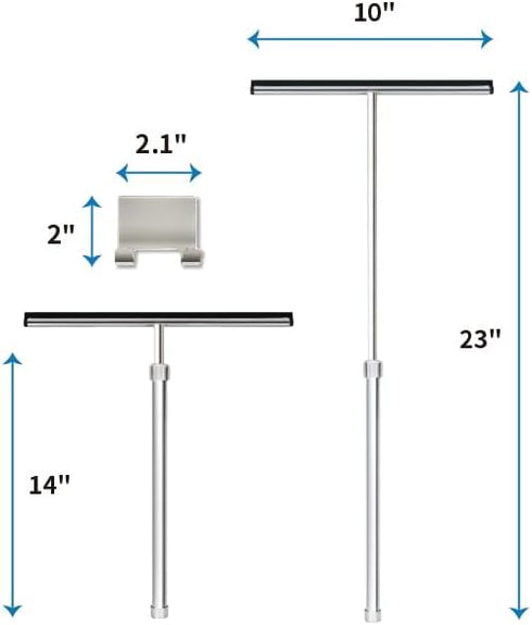 Shower Squeegee with Long Handle and Adhesive Hook for Glass Doors, Tile Walls, Mirrors, and Windows