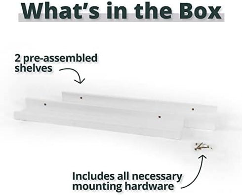 Greenco Set of 2 Picture Shelf, Wall Mounted Photo Ledge Floating Shelves for Bedroom, Living Room, Kitchen, White