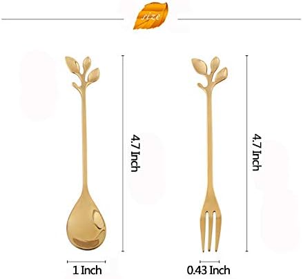 AnSaw 10-Pc Mini Spoons & Forks Set, 4.7" Stainless Steel, Leaf Handle for Coffee, Tea, Appetizers, Parties