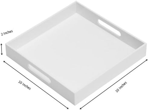 Handles-10x10Inch-Serving Countertop-Makeup KEVLANG Glossy White Sturdy Acrylic Serving Tray