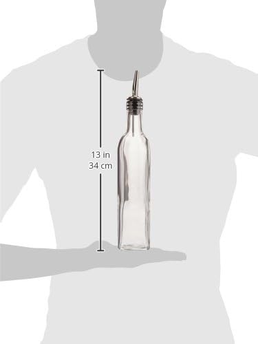 16 Oz Oil Vinegar Cruet - Square Tall Glass Bottle with Stainless Steel Pourer Spout