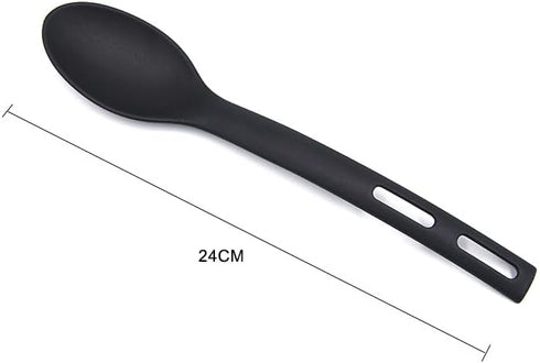 Kitchen Cooking Tools 3Pcs Mini Nylon Utensils Set, Slotted Turner, Solid Spoon, Fork for Children Dinner Tools (Black)