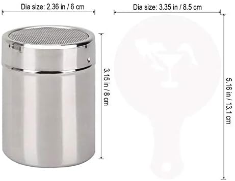 2Pcs Stainless Steel Sugar Shaker with 16Pcs Coffee Stencils Template Duster for Cocoa Flour Icing Sugar