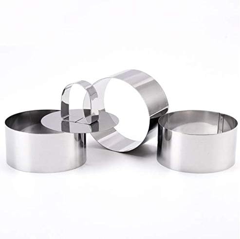 Round Food Molding Set - Stainless Steel Plating Forming Rings, Includes 3 Rings and 1 Fitted Press, 3.15 by 1.5-Inches
