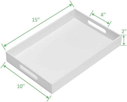 Handles-10x15Inch-Serving Countertop-Makeup KEVLANG Glossy White Sturdy Acrylic Serving Tray with Coffee Appetizer