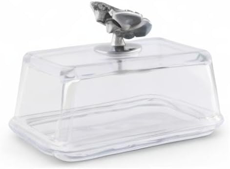 2-Piece Arthur Court Glass Butter Dish with Lid Butterfly Knob | Classic Design Covered Butter Keeper | Covers