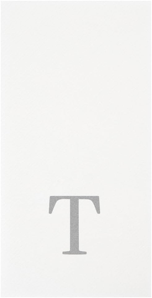 15.8 7.9 Inch 50 Luxenap X Linen-Feel Guest Towels, Lettered Hand Towels - Silver Letter 'T', Sans Serif Font, White