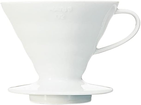 Hario V60 Ceramic Coffee Dripper Pour Over Cone Coffee Maker, Size 02, White