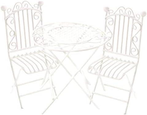 Set 1:12 Dollhouse Miniature Bistro Table & Chairs Accessories Metal Scale Miniatures White Coffee/Tea Furniture Fairy