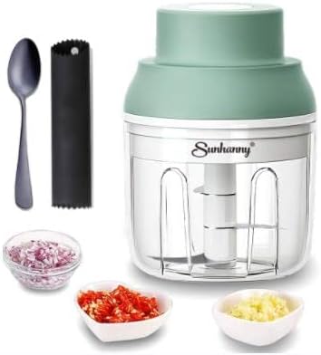 Electric Garlic Chopper Mini, Garlic Masher Mincer with Peeler and Spoon, 250ML/8.5FL OZ, Green