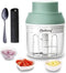 Electric Garlic Chopper Mini, Garlic Masher Mincer with Peeler and Spoon, 250ML/8.5FL OZ, Green