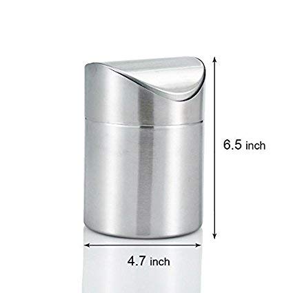 2 Packs Countertop Set, 1.5 0.40 ZHOUWHJJ Mini Brushed Stainless Steel Swing Lid Trash Can Come with Trash Bag, L /