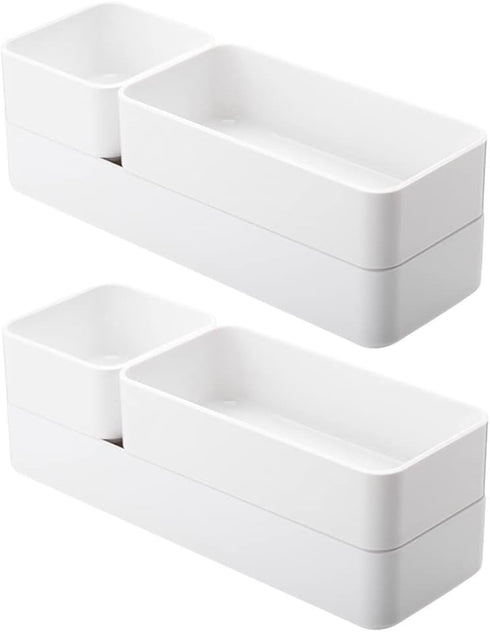 RAUVOLFIA 6 Pack Plastic Drawer Organizer Set, White Bathroom Vanity Trays for Makeup, Jewelry, Office, and Kitchen
