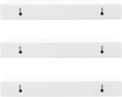 Kiera Grace Stockholm Maine Floating Shelves - Modern Wall Mounted Hanging Shelf for Bedroom, Kitchen, 12", White, 3Pack