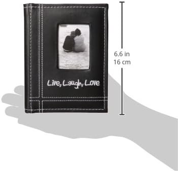 Pioneer LLL46 "Live, Laugh, Love" Mini Photo Album, Black Embroidered Frame Cover Sewn Leatherette