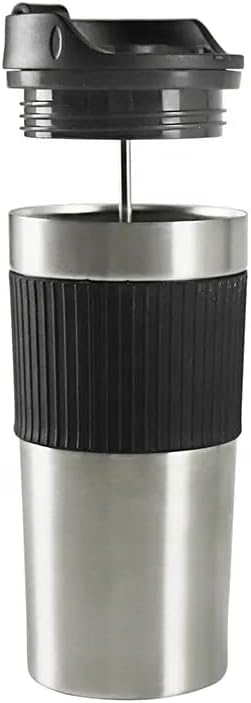 Portable French Press Coffee Maker, Insulated Mug with Double Wall Stainless Steel, 16oz Coffee Tumbler