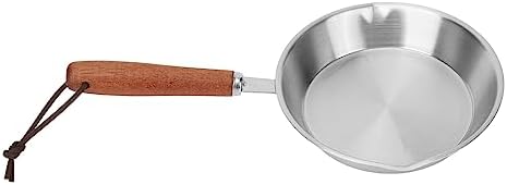 Sonew Mini Stainless Steel Frying Pan, 16CM Non Stick Egg Pan with Solid Wood Handle for Induction Cooker