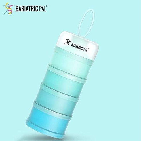 BariatricPal 4 Compartment Detachable Food & Powder Storage Containers, Stackable and Portion Controlled (Blue-Teal)