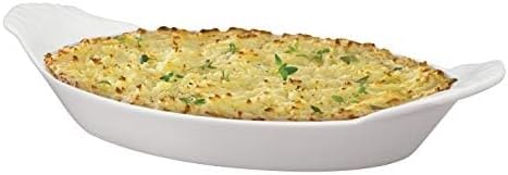 HIC Kitchen Oval Au Gratin Baking Dish Set - Fine White Porcelain, 10-Inch, Set of 4
