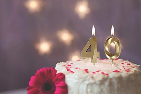 Bailym Gold Number 40 Birthday Candles - Cake Topper for 40th Birthday Decorations Party