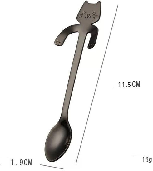 10PCS Stainless Steel Cute Mini Cat Spoon for Tea, Coffee, Dessert, Sugar, Ice Cream, etc (11.5cm/4.5inch) Black