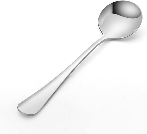 2 Piece Soup Spoons, Round Stainless Steel Bouillon Spoons, 6.7 inch Round Spoons