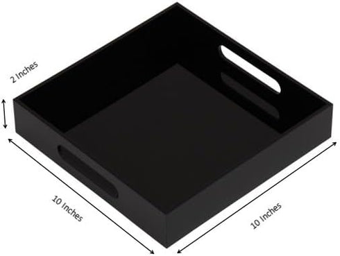 Handles-10x10Inch-Serving Countertop KEVLANG Glossy Black Sturdy Acrylic Serving Tray