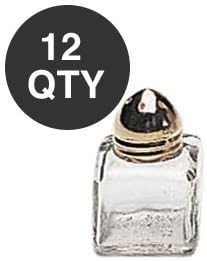Mini Salt & Pepper Shakers, Cube Shape, Polished Gold Top, Glass Body - 1 Dozen