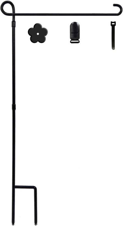 YEAHOME Garden Flag Holder Stand, 6mm Weather-Proof Black Metal Flagpole with Tiger Clip and Rubber Stopper