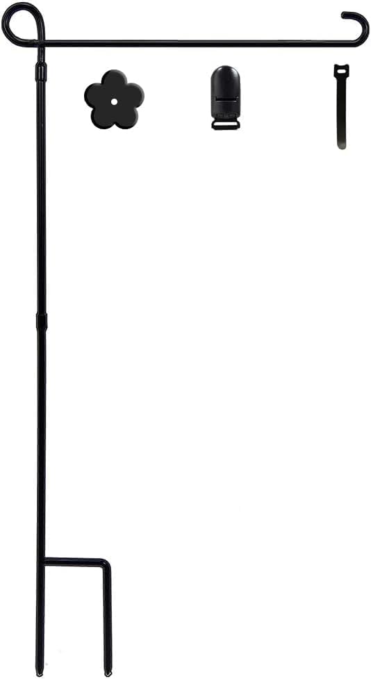 YEAHOME Garden Flag Holder Stand, 6mm Weather-Proof Black Metal Flagpole with Tiger Clip and Rubber Stopper