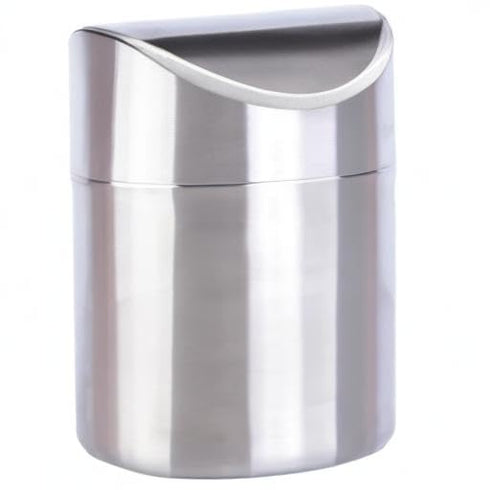 LOVEINUSA Mini Trash Can with Lid, 1.5L Small Brushed Stainless Steel Garbage Bin for Office, Kitchen
