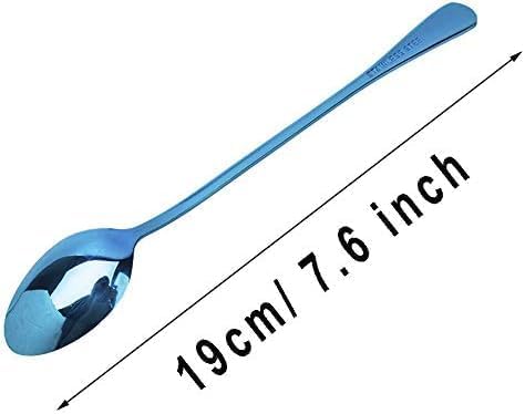 Long Handle Iced Tea Spoon, Stainless Steel Coffee Mixing Spoons, Long Cream Dessert Spoons Set of 4 (Blue), Dishwahser Safe