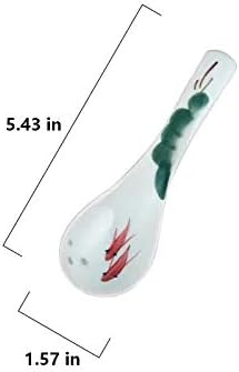 Ceramic Soup Spoons Set of 4, Chinese Style Glaze Porcelain Rice Spoons, Dark Green Asian Tableware