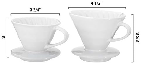 Pour Over Coffee Dripper - White Ceramic Slow Brewing Accessories for Home, Cafe, Restaurants - 2 Cup, V02 Filters