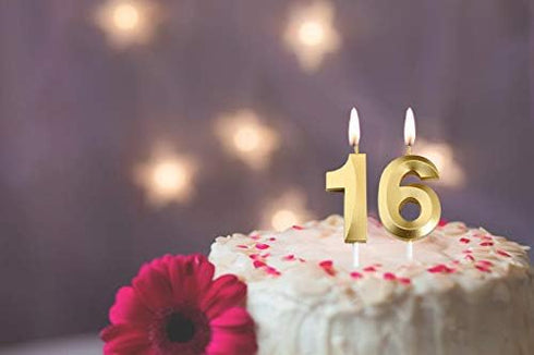 Gold Number 16 Cake Topper for Birthday Decorations, 16th Birthday Candles Party Decoration