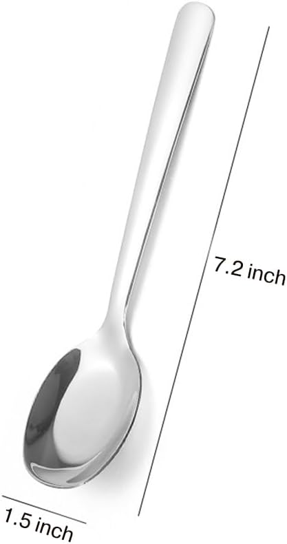 ChenShuo Stainless Steel Flat Bottom Dinner Spoons, korean Spoons with Long Handles, Asian Soup Spoon, Dishwasher Safe, 7.2 Inches, 4 Pack