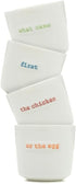 Word Range Ceramic Set of 4 Egg Cups, Gift Boxed, What Came First the Chicken or the Egg