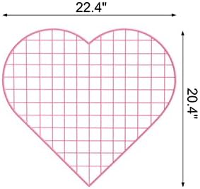 Grid Photo Wall Panels, 22.4"x20.4" Heart Shape Iron Rack Art Wire Board, DIY Photo Frame for Home and Office, Pink