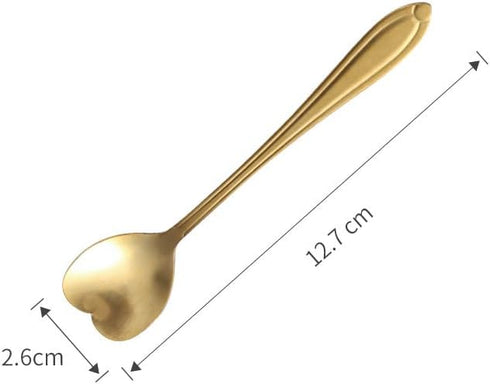 Set of 10 Heart-Shaped Gold Stainless Steel Spoons for Coffee, Desserts, and Tea - Ideal for Sugar, Stirring, Ice Cream, and Cake 5inch