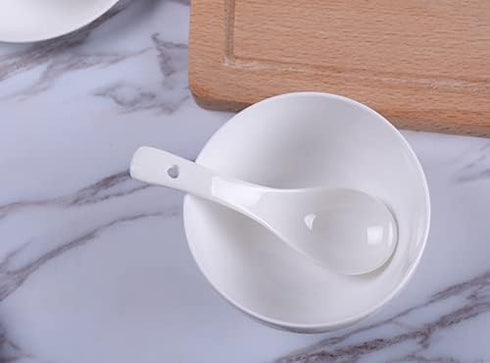 10 Pack White Ceramic Soup Spoons, 5" Asian Soup Spoon Set, Stackable Design