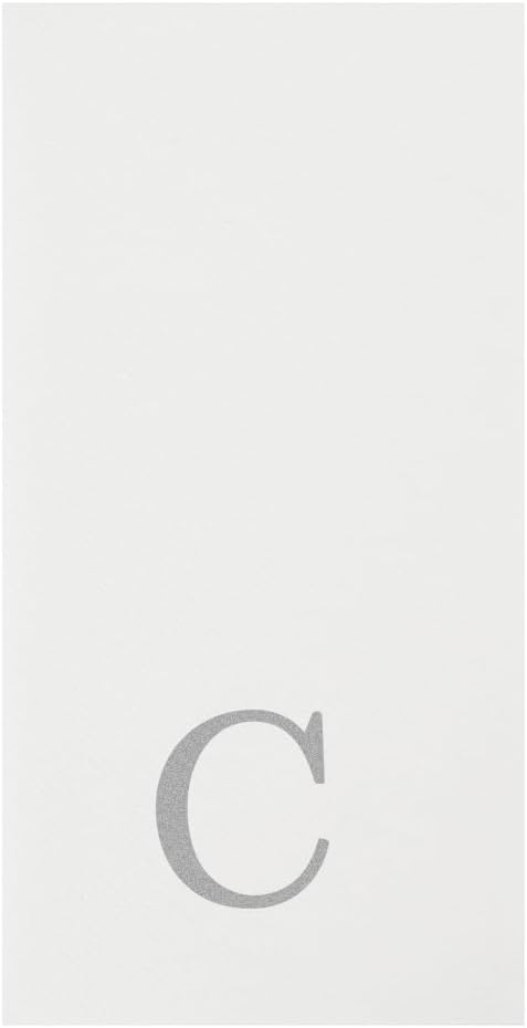 15.8 7.9 Inch 50 Luxenap X Linen-Feel Guest Towels, Lettered Hand Towels - Silver Letter 'C', Sans Serif Font, White