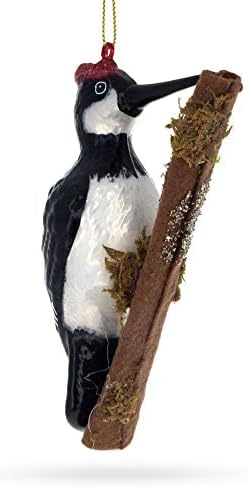 Woodpecker Perched on a Branch Glass Ornament for Christmas