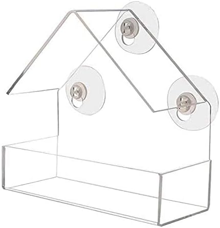Window Bird House Feeder - Extra Strong Suction Cups Clear Bird Seed Holder for Outside Birdhouse Shape