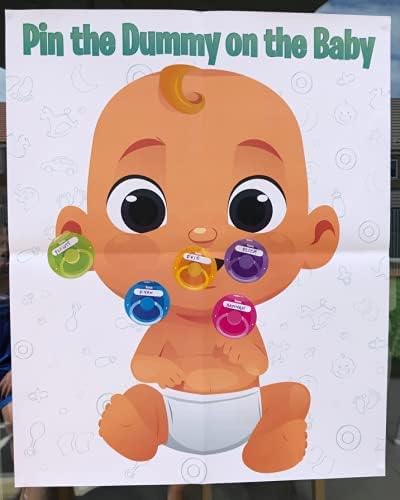 Funny Baby Shower Game - Pin The Pacifier, Includes Large Poster, 24 Stickers, and Luxury Blindfold